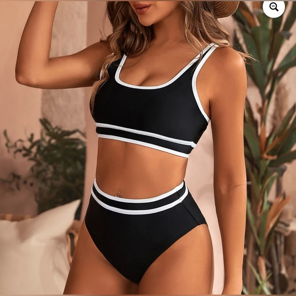SKSloeg Swimsuit High Waisted Bikini Set 2 Piece Scoop Neck Sporty Tummy Control